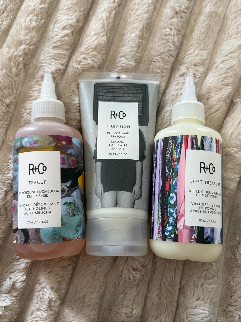R+Co Trio: Pink, Silver & Cream Hair Care Set